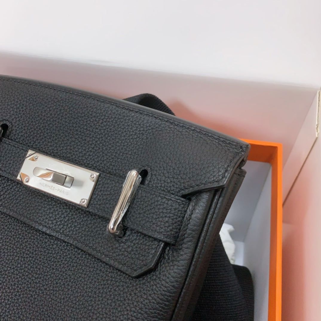 Hermès Kellyado Backpack Black Leather with Palladium Hardware