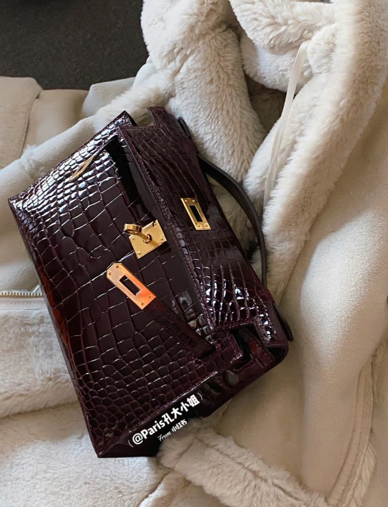 Luxury Dark Brown Crocodile Embossed Leather Handbag