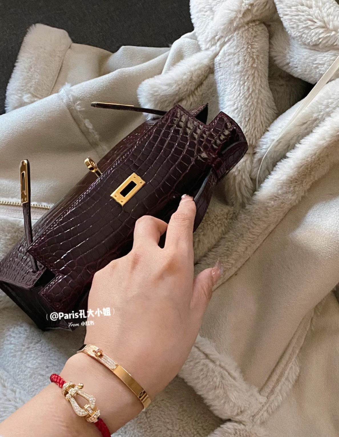 Luxury Dark Brown Crocodile Embossed Leather Handbag