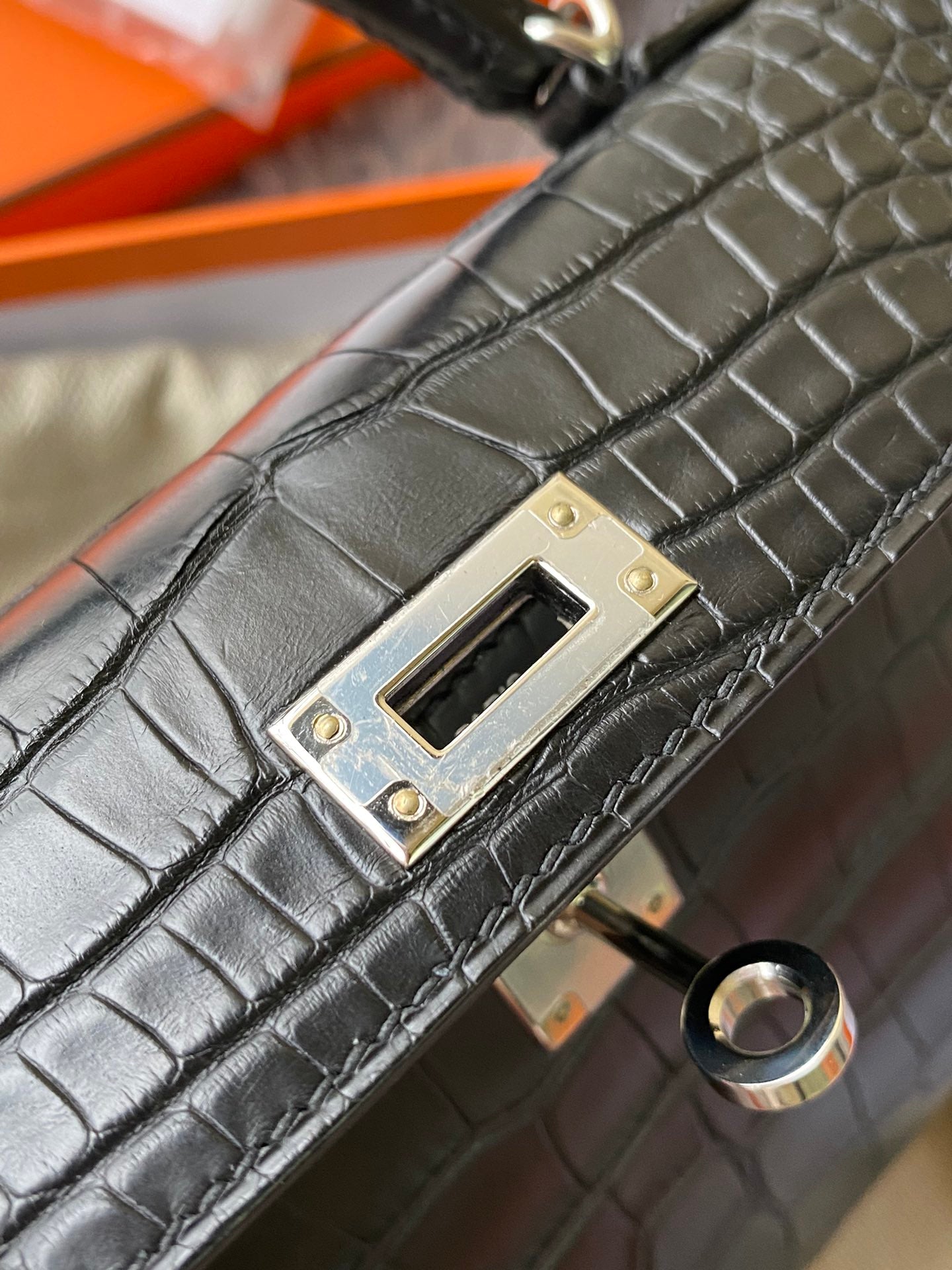 Luxury Black Crocodile Leather Top Handle Bag - Mini Kelly Style Handbag with Silver Hardware