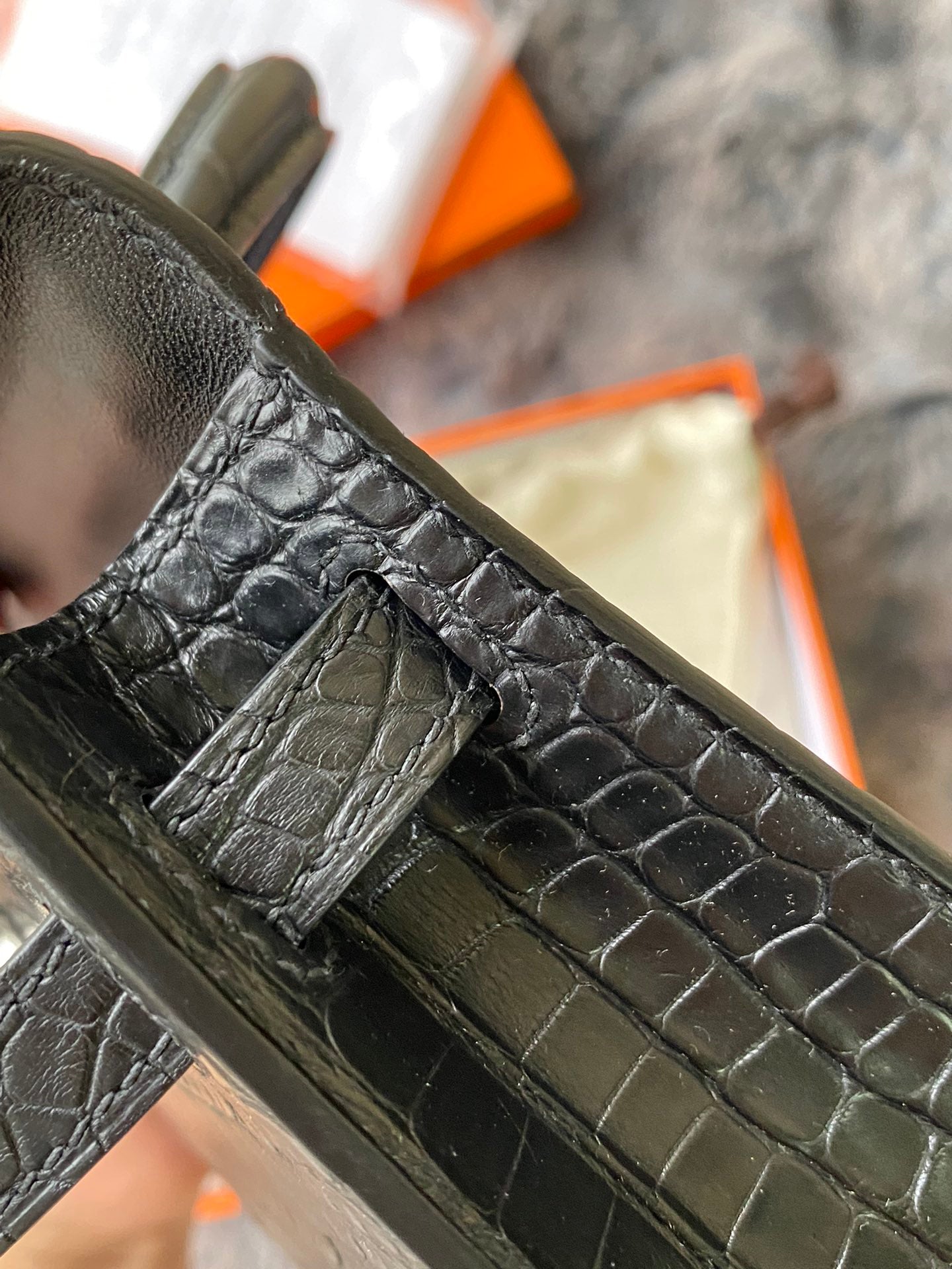 Luxury Black Crocodile Leather Top Handle Bag - Mini Kelly Style Handbag with Silver Hardware