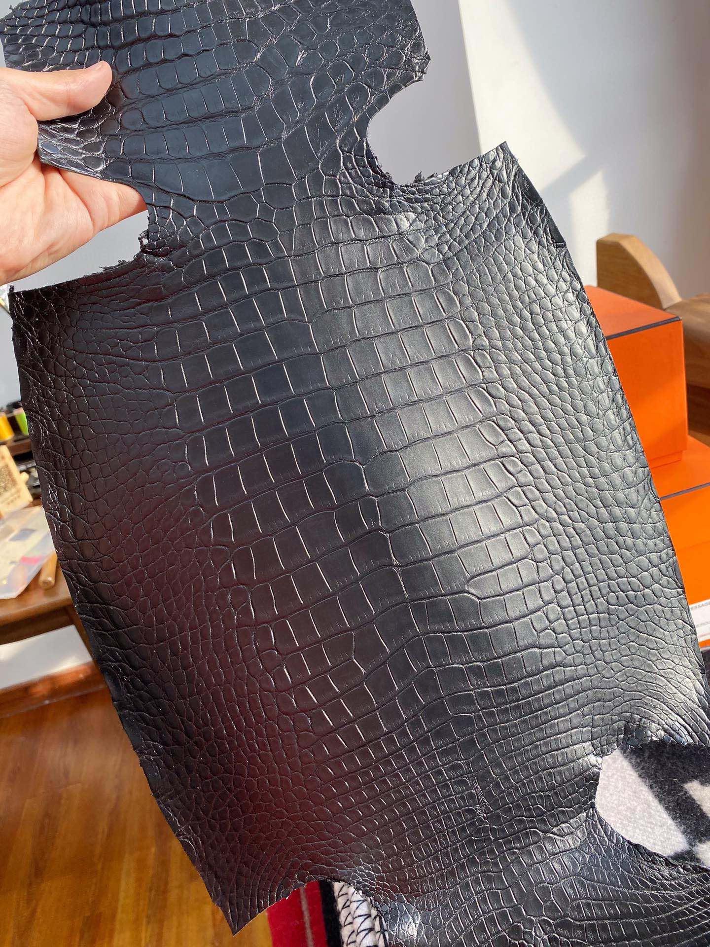 Genuine Black Alligator Leather Hide - Exotic Crocodile Skin for Luxury Crafting