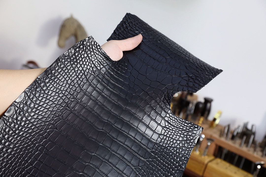 Genuine Black Alligator Leather Hide - Exotic Crocodile Skin for Luxury Crafting