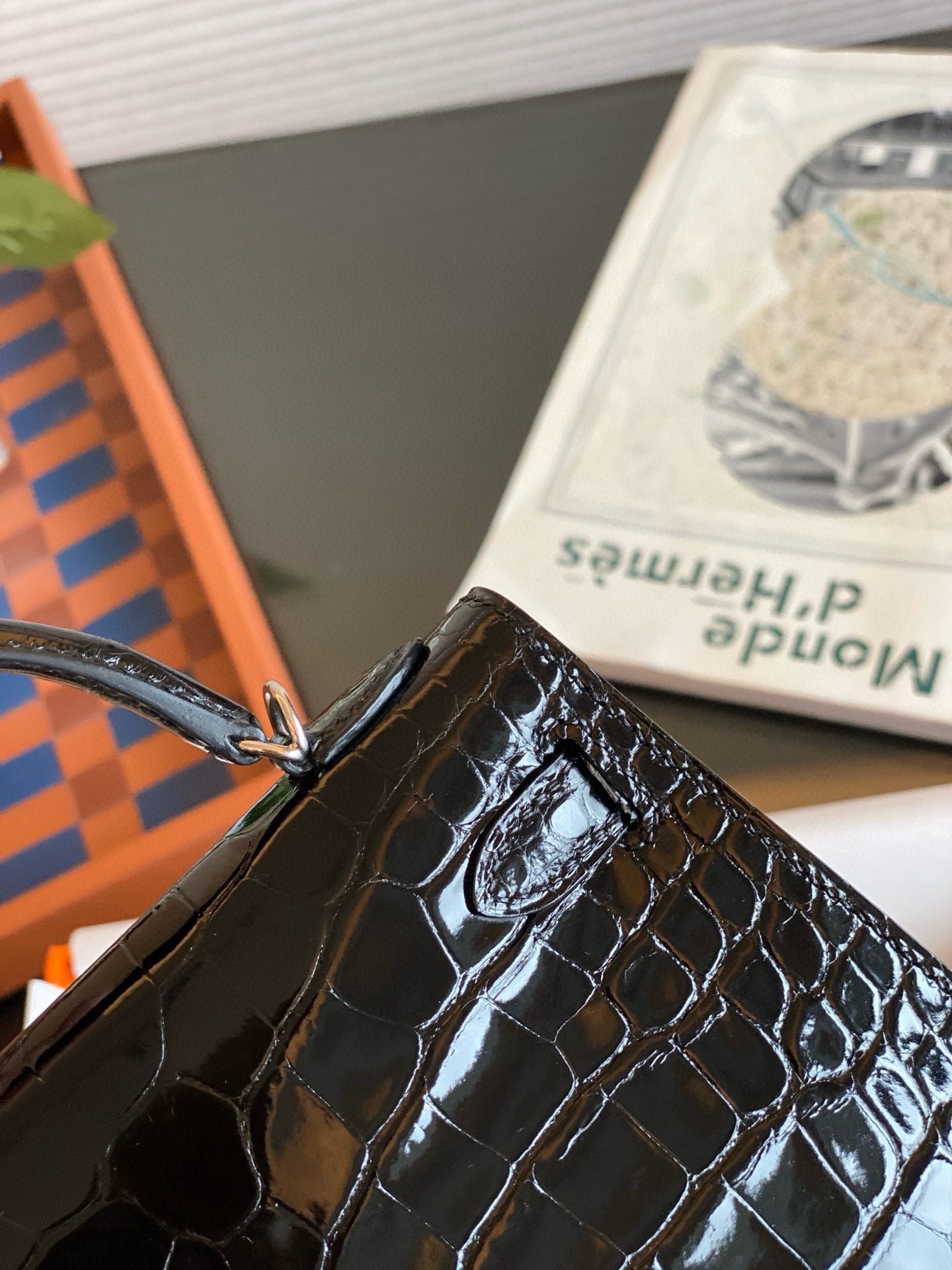 Hermès Mini Kelly II Black Shiny Crocodile Palladium Hardware Handbag