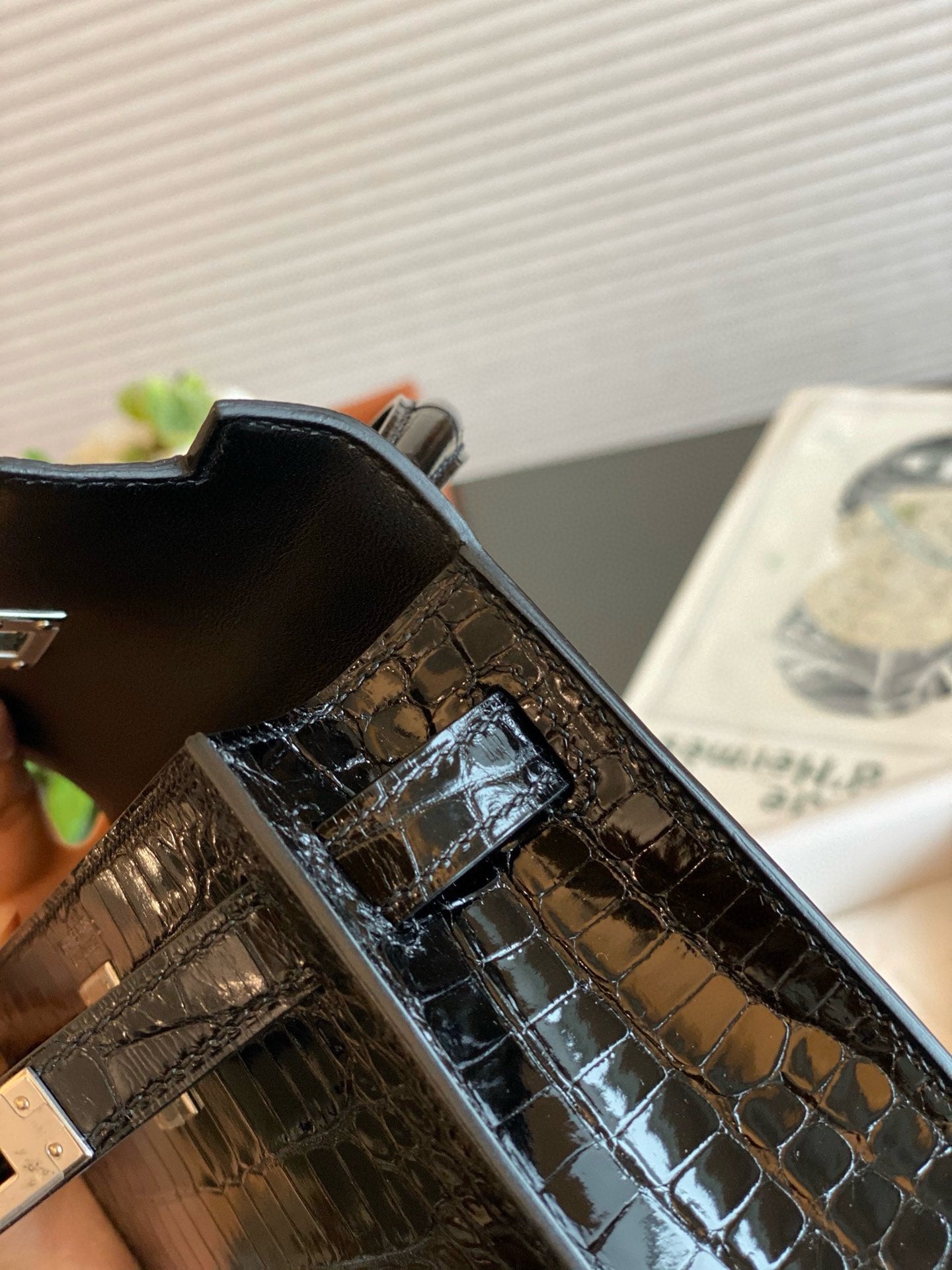 Hermès Mini Kelly II Black Shiny Crocodile Palladium Hardware Handbag