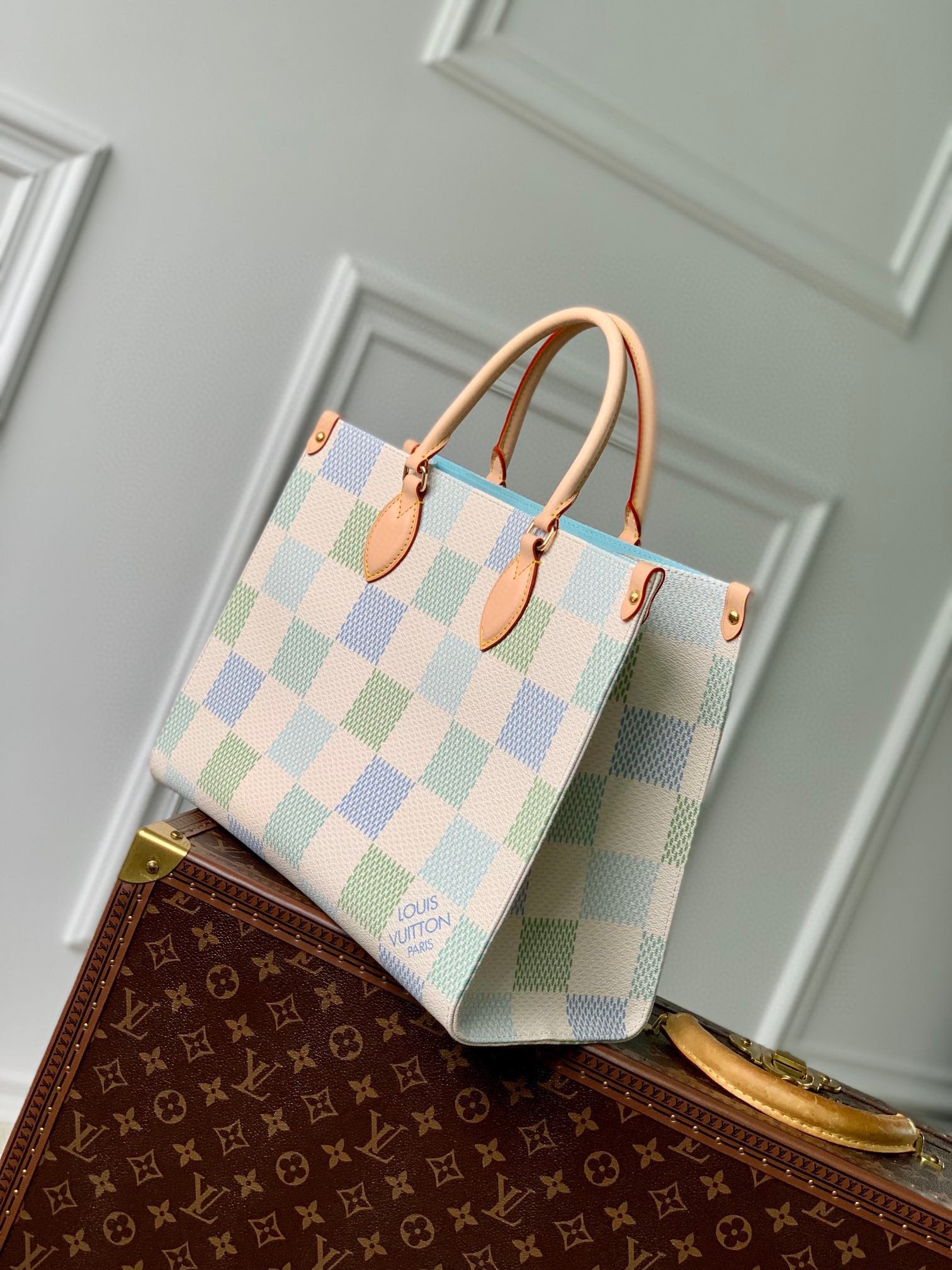 Louis Vuitton Onthego MM Bag Damier Lichen Coated Canvas - By The Pool Collection