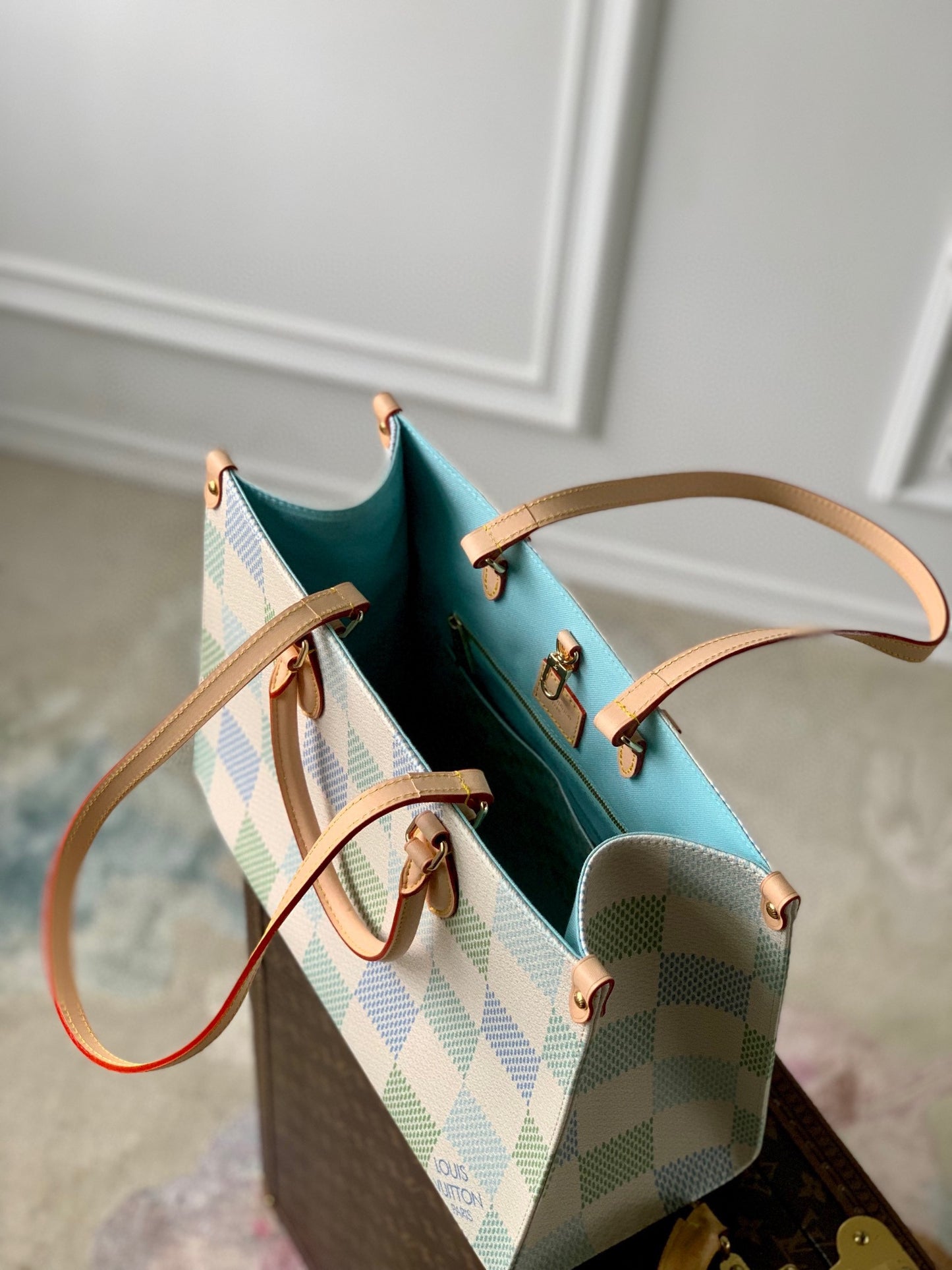 Louis Vuitton Onthego MM Bag Damier Lichen Coated Canvas - By The Pool Collection