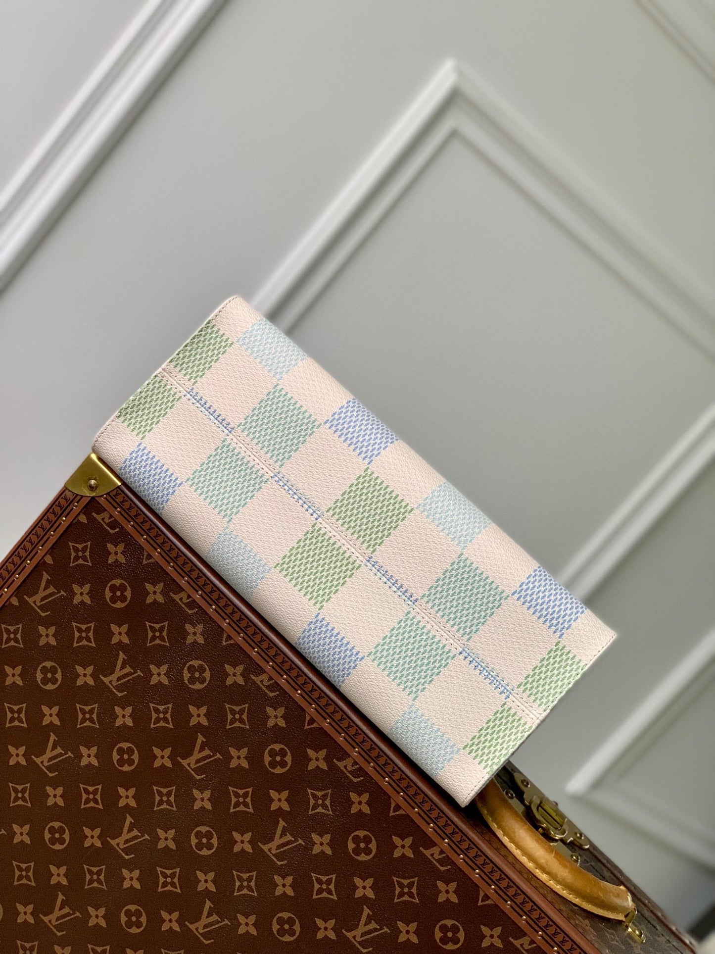 Louis Vuitton Pastel Checkered Pattern Canvas Tote Bag with Top Handles