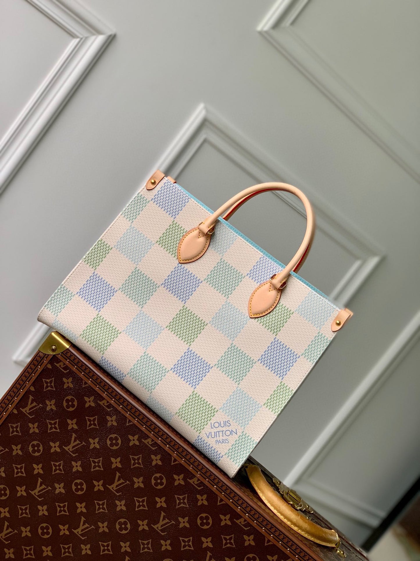 Louis Vuitton Onthego MM Bag Damier Lichen Coated Canvas - By The Pool Collection