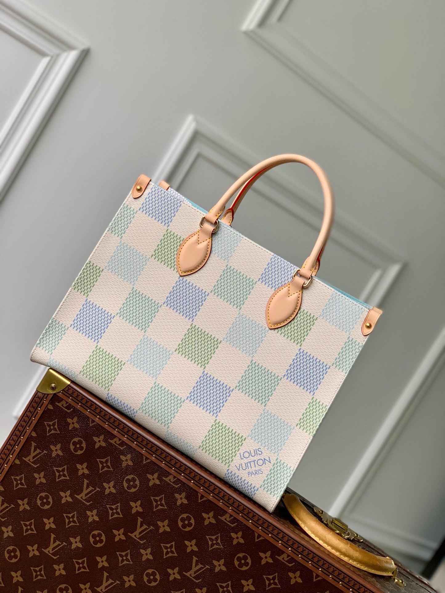 Louis Vuitton Onthego MM Bag Damier Lichen Coated Canvas - By The Pool Collection