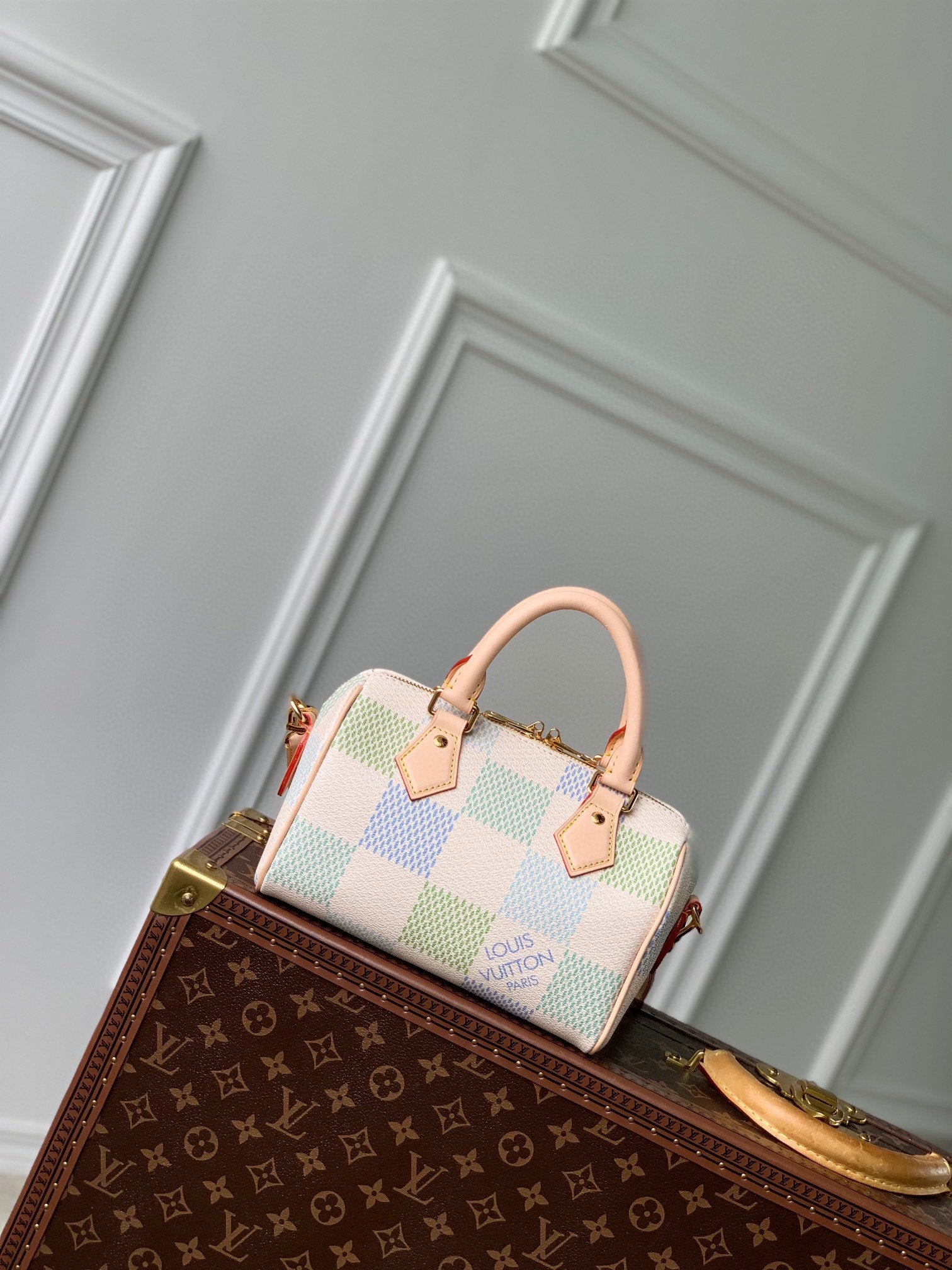Louis Vuitton Nano Speedy Handbag - Pastel Damier Azur Canvas - Green & Blue
