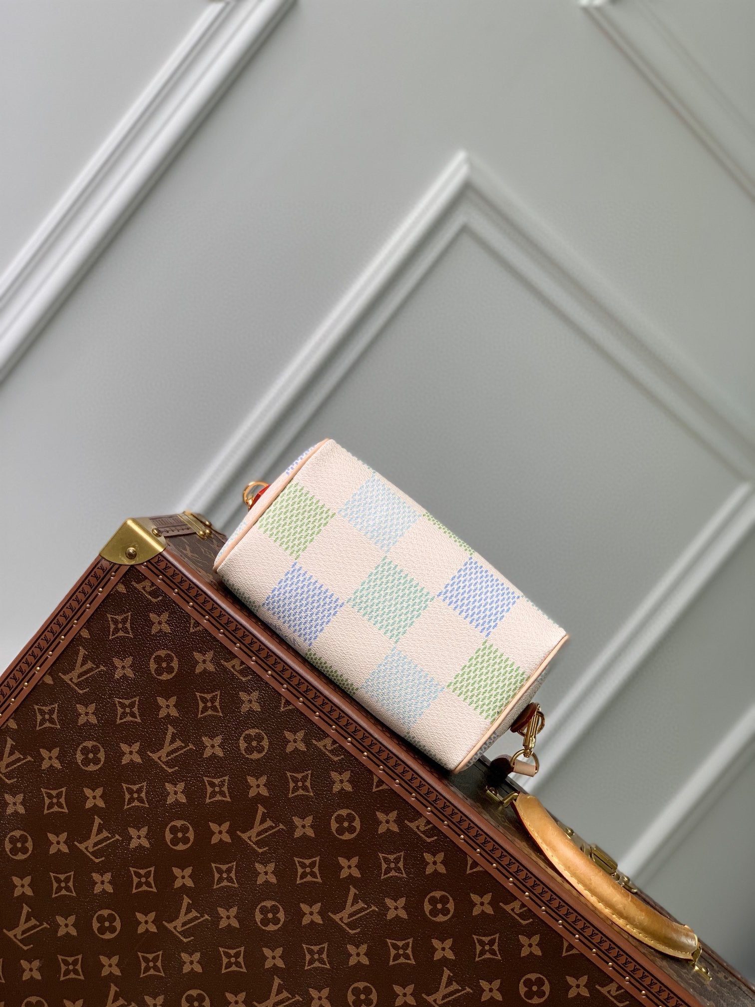 Louis Vuitton Nano Speedy Handbag - Pastel Damier Azur Canvas - Green & Blue