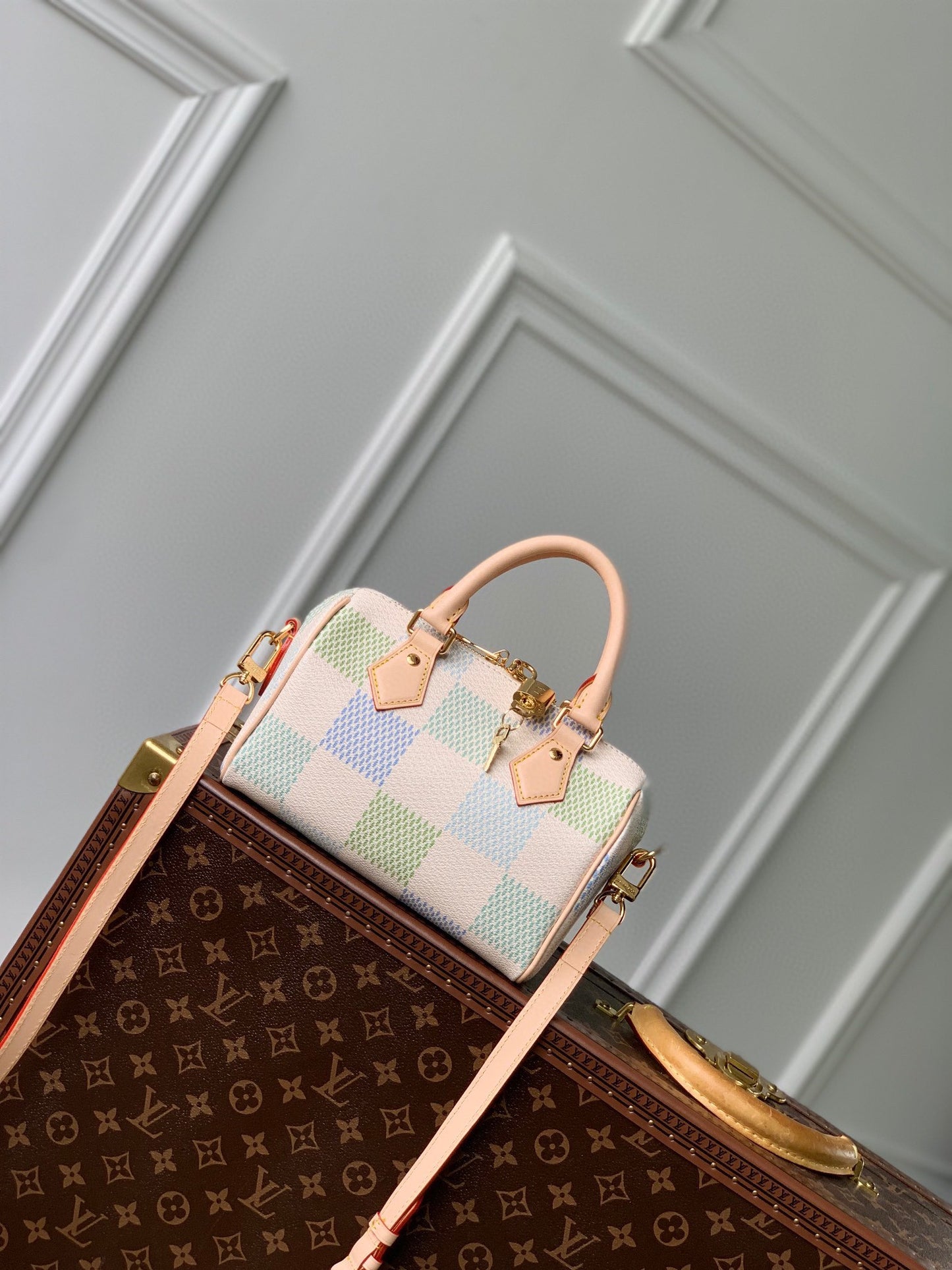 Louis Vuitton Nano Speedy Handbag - Pastel Damier Azur Canvas - Green &amp; Blue
