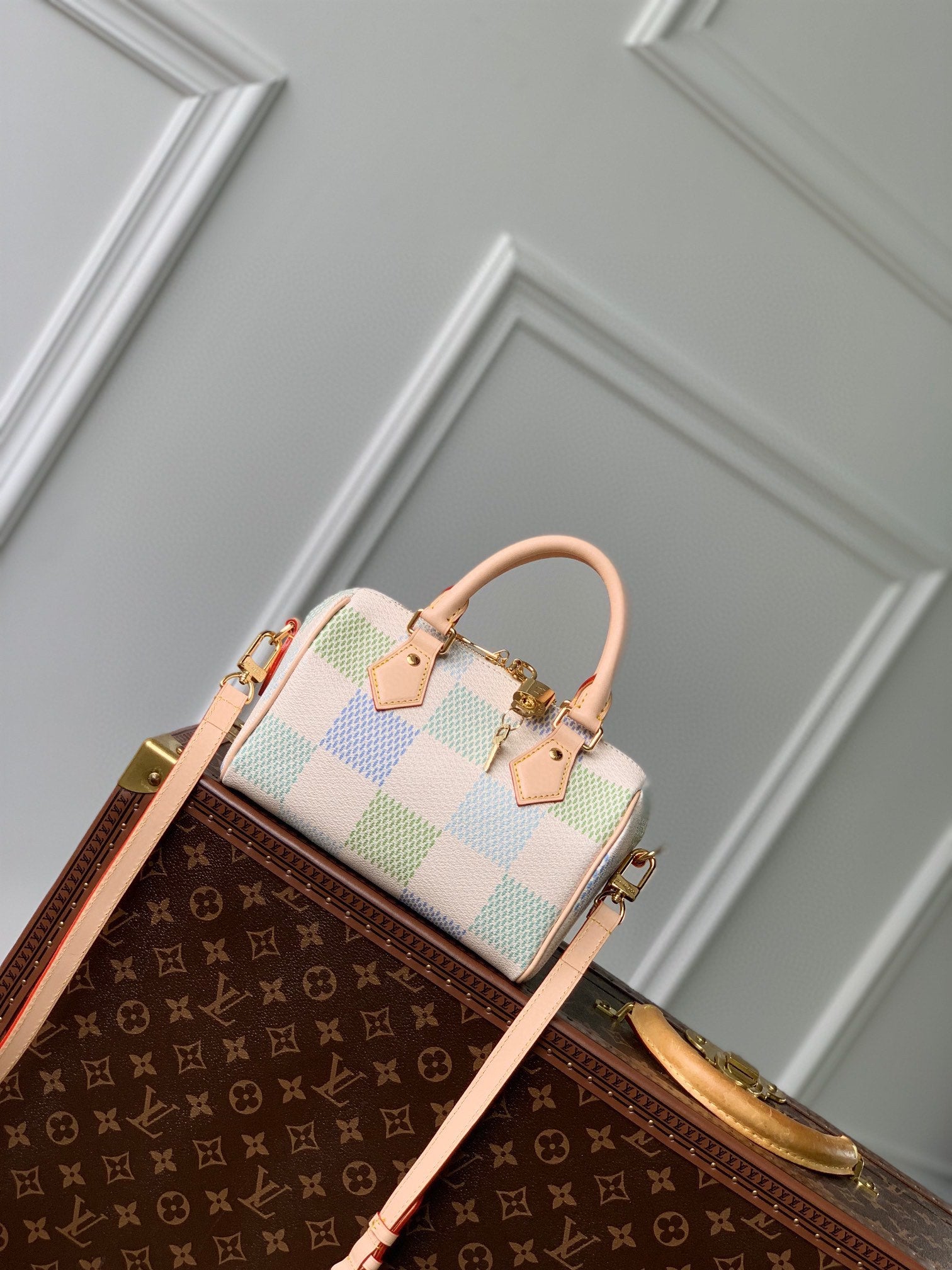 Louis Vuitton Nano Speedy Handbag - Pastel Damier Azur Canvas - Green &amp; Blue