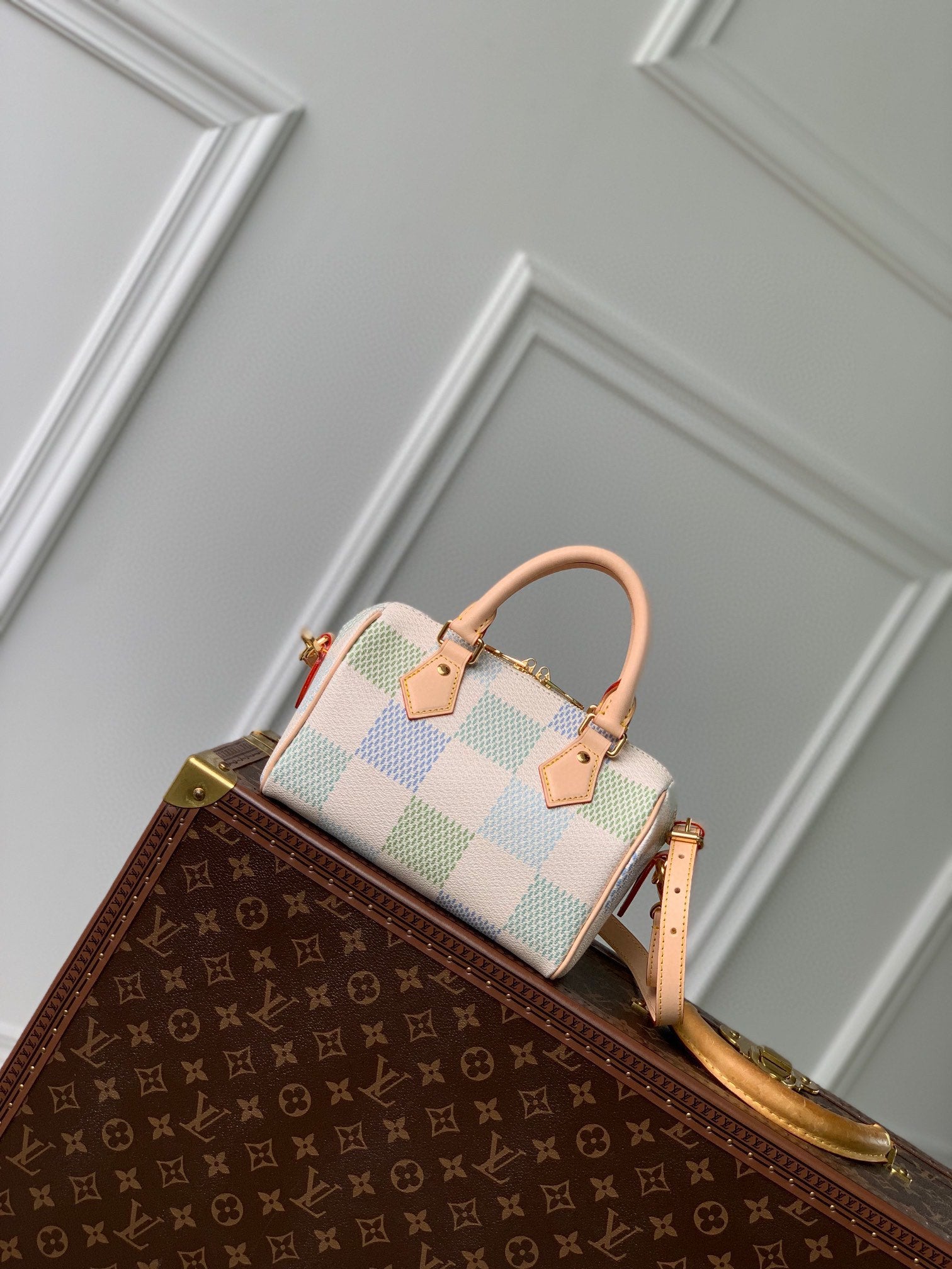 Louis Vuitton Nano Speedy Handbag - Pastel Damier Azur Canvas - Green & Blue