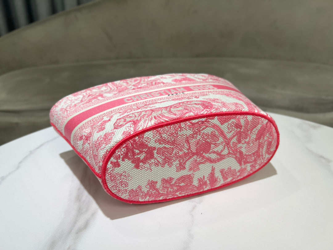 Christian Dior Mini Book Tote Toile de Jouy Pink & White Embroidered Canvas Handbag