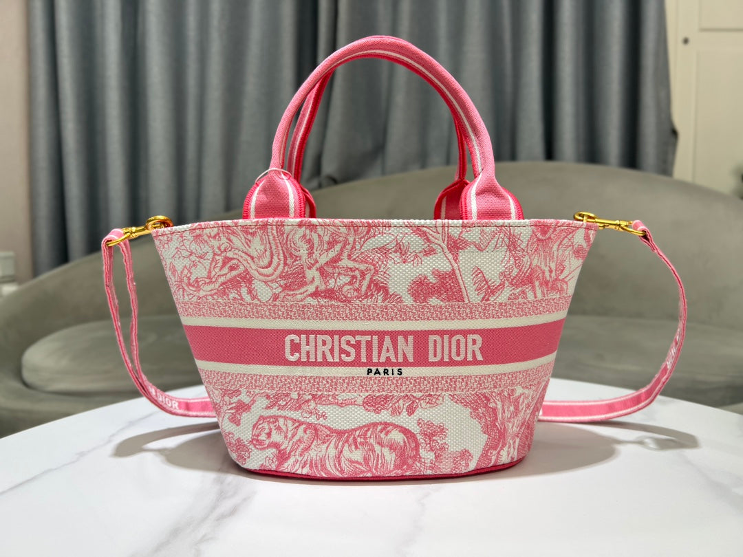 Christian Dior Mini Book Tote Toile de Jouy Pink & White Embroidered Canvas Handbag