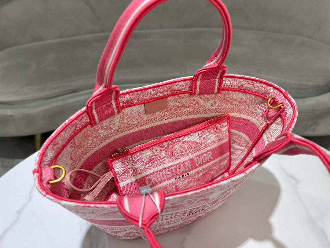 Christian Dior Mini Book Tote Toile de Jouy Pink & White Embroidered Canvas Handbag