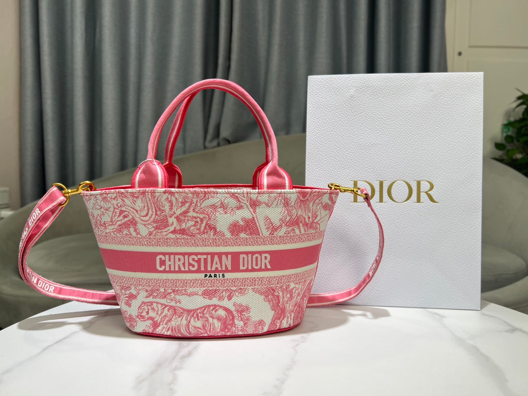 Christian Dior Mini Book Tote Toile de Jouy Pink & White Embroidered Canvas Handbag