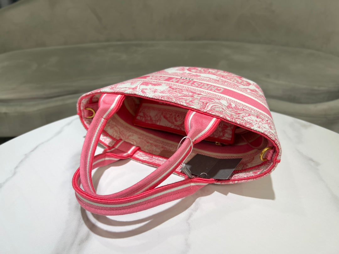 Christian Dior Mini Book Tote Toile de Jouy Pink & White Embroidered Canvas Handbag