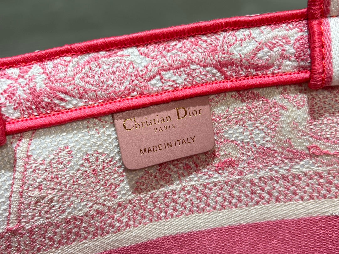 Dior Pink Embroidered Toile de Jouy Canvas Tote Bag with Strap