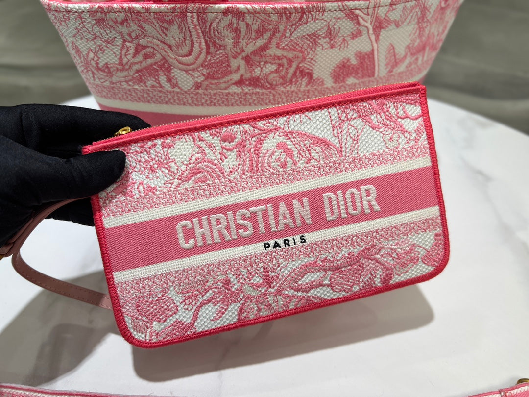 Christian Dior Mini Book Tote Toile de Jouy Pink & White Embroidered Canvas Handbag