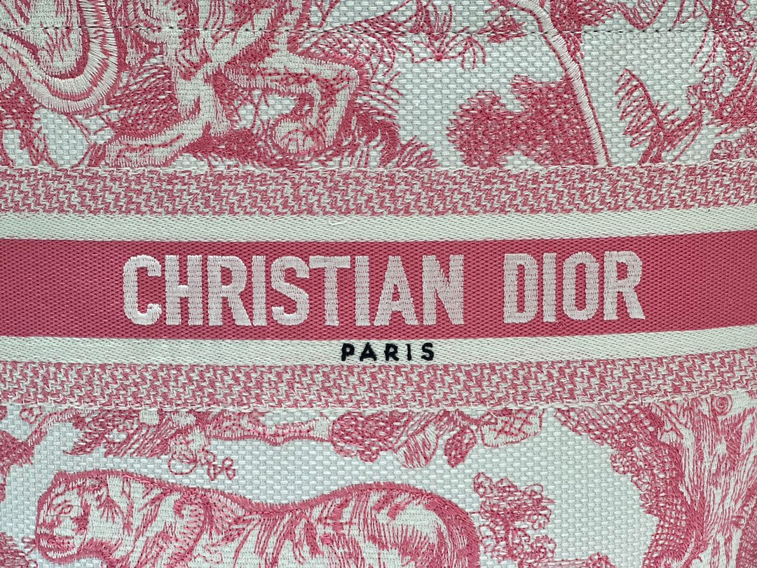 Christian Dior Mini Book Tote Toile de Jouy Pink & White Embroidered Canvas Handbag