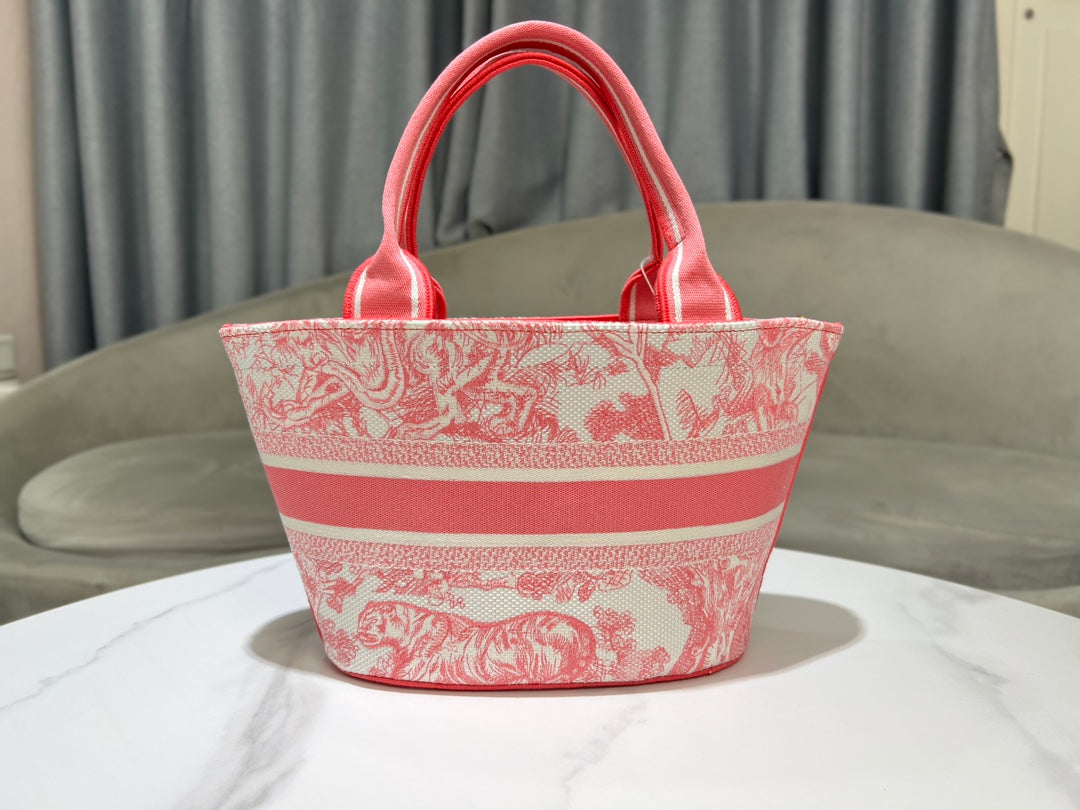 Christian Dior Mini Book Tote Toile de Jouy Pink & White Embroidered Canvas Handbag