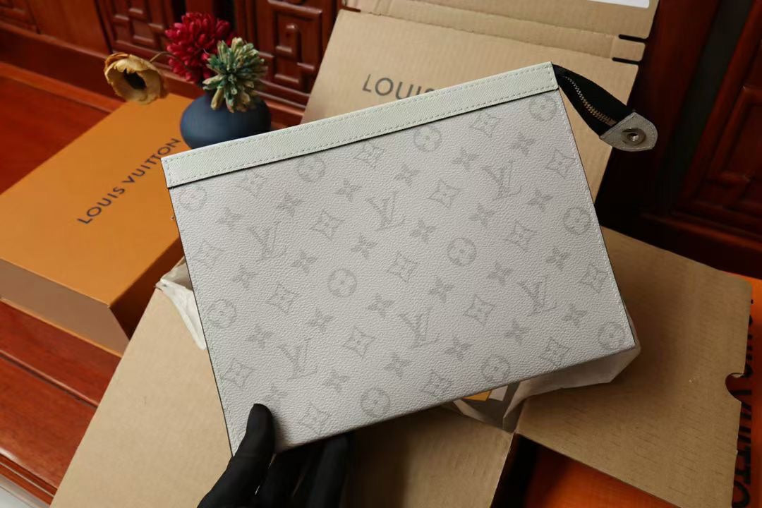 Louis Vuitton Monogram Pouch MM - White Canvas Clutch Bag with Original Packaging