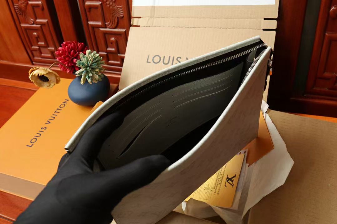 Louis Vuitton Monogram Pouch MM - White Canvas Clutch Bag with Original Packaging