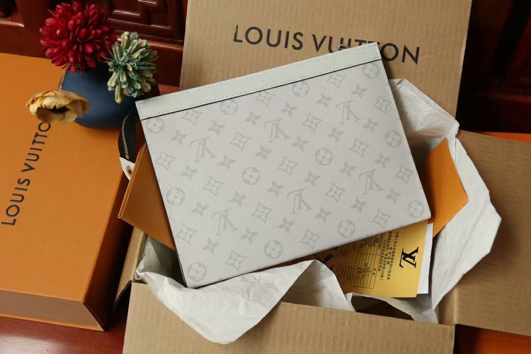 Louis Vuitton Monogram Pouch MM - White Canvas Clutch Bag with Original Packaging