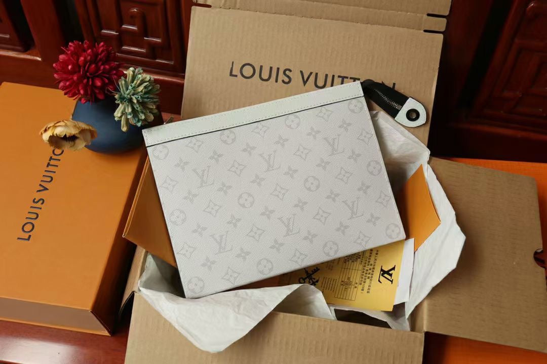 Louis Vuitton Monogram Pouch MM - White Canvas Clutch Bag with Original Packaging