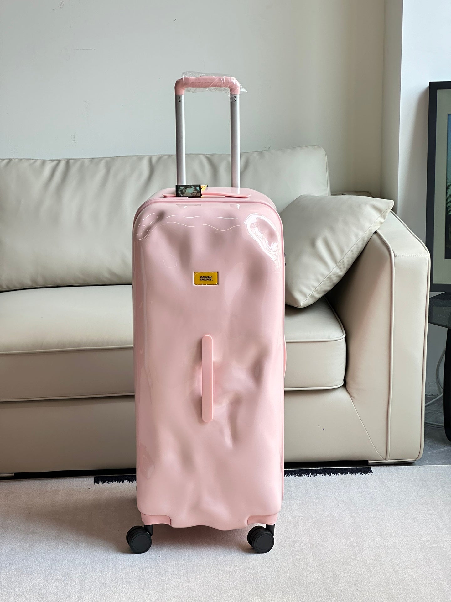 Pink Dented Hard Shell Spinner Suitcase Travel Luggage