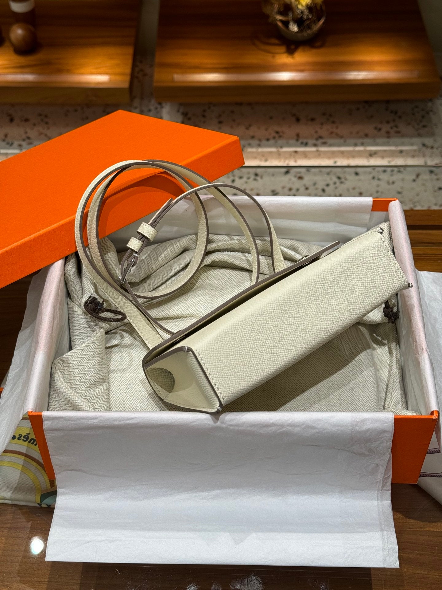 Epsom Cowhide Leather Snap Wallet Crossbody Bag - Cream White with Silver Buckle