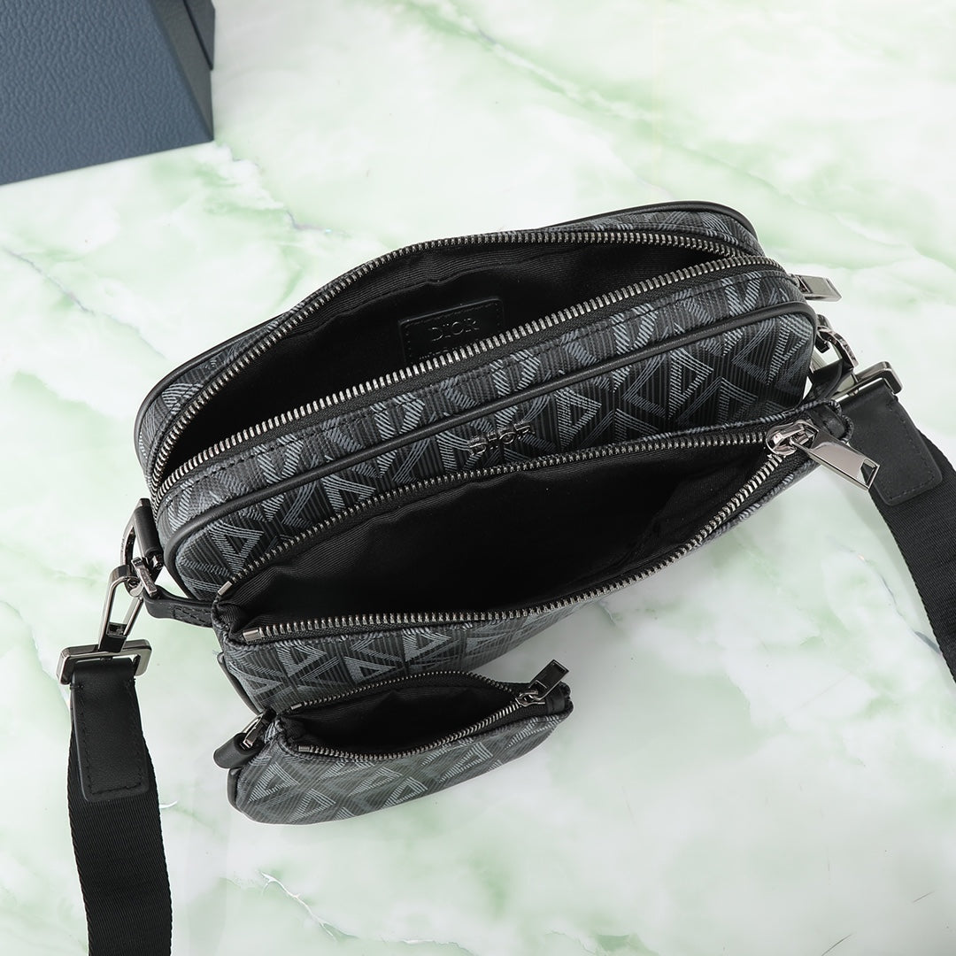 Dior Black CD Diamond Canvas Saddle Pouch Crossbody Bag