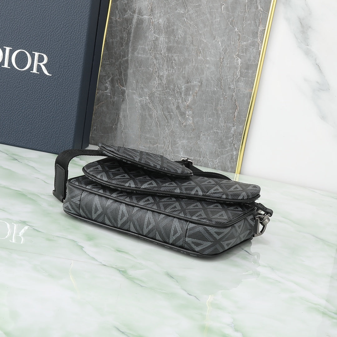 Dior Black CD Diamond Canvas Saddle Pouch Crossbody Bag