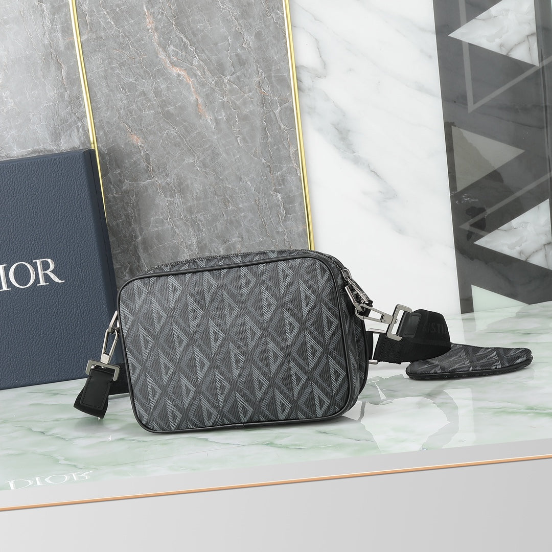 Dior Black CD Diamond Canvas Saddle Pouch Crossbody Bag