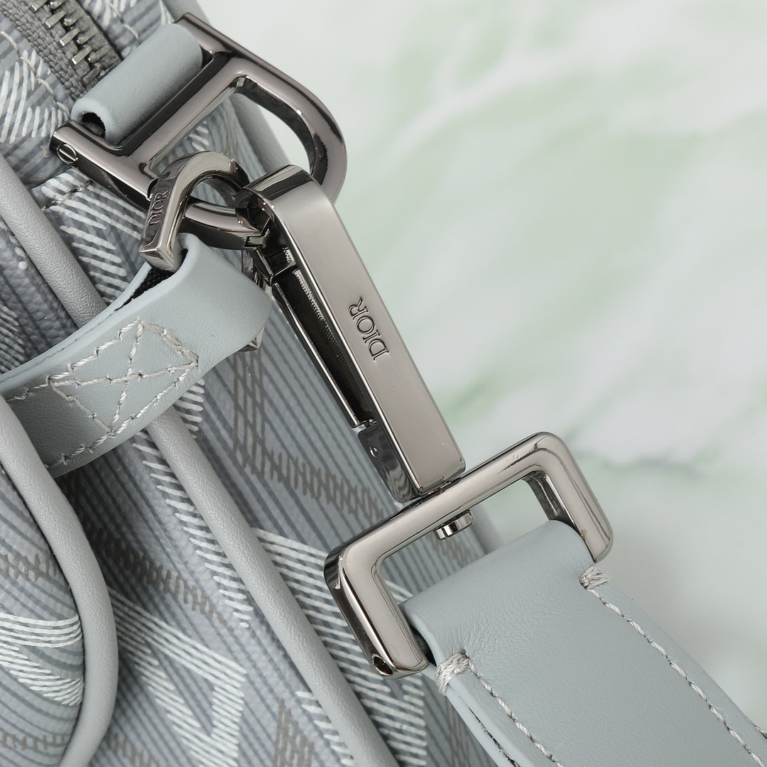 Dior Grey Geometric Print Crossbody Shoulder Bag with Detachable Pouch