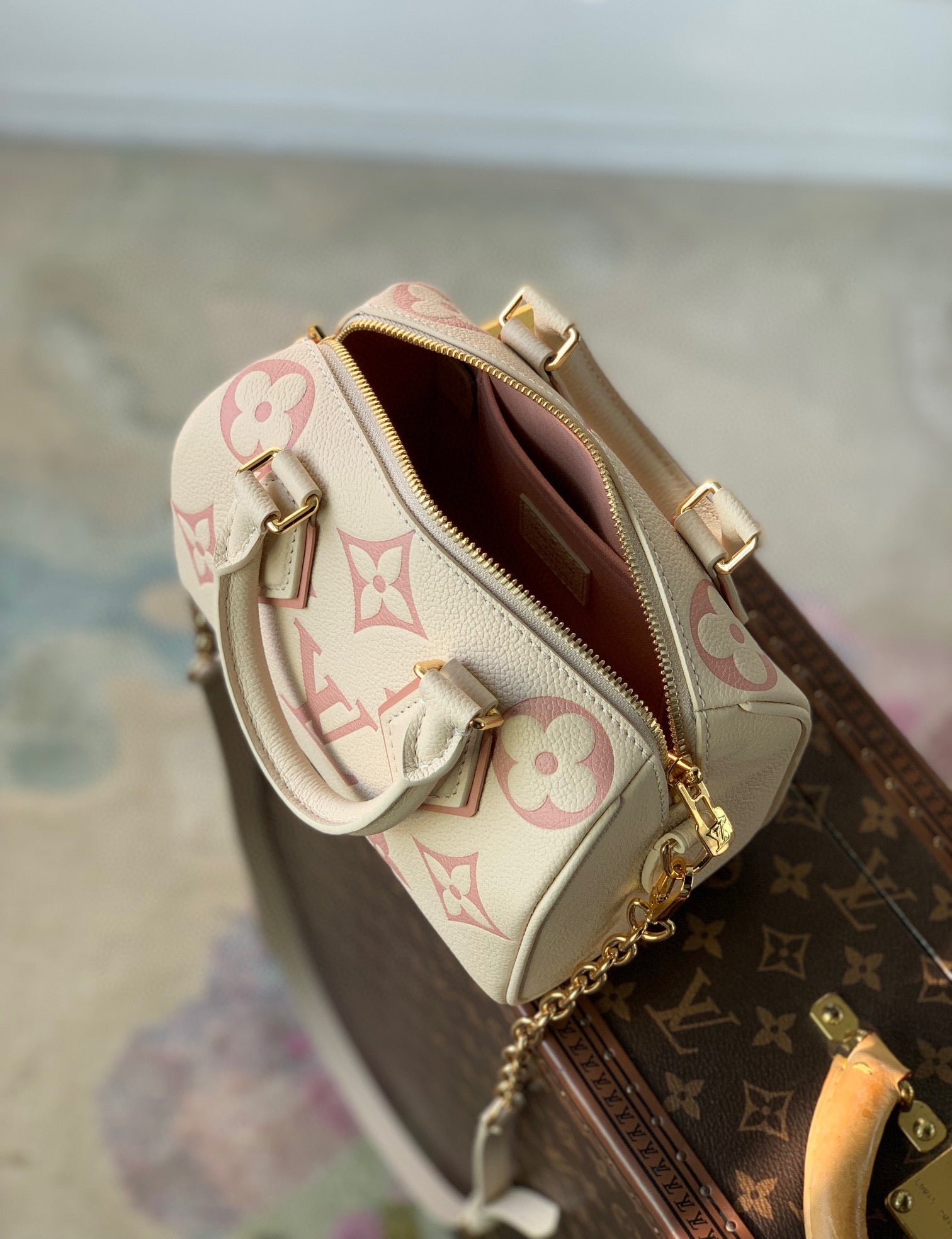 Louis Vuitton Nano Speedy Monogram Empreinte Leather - Cream and Pink
