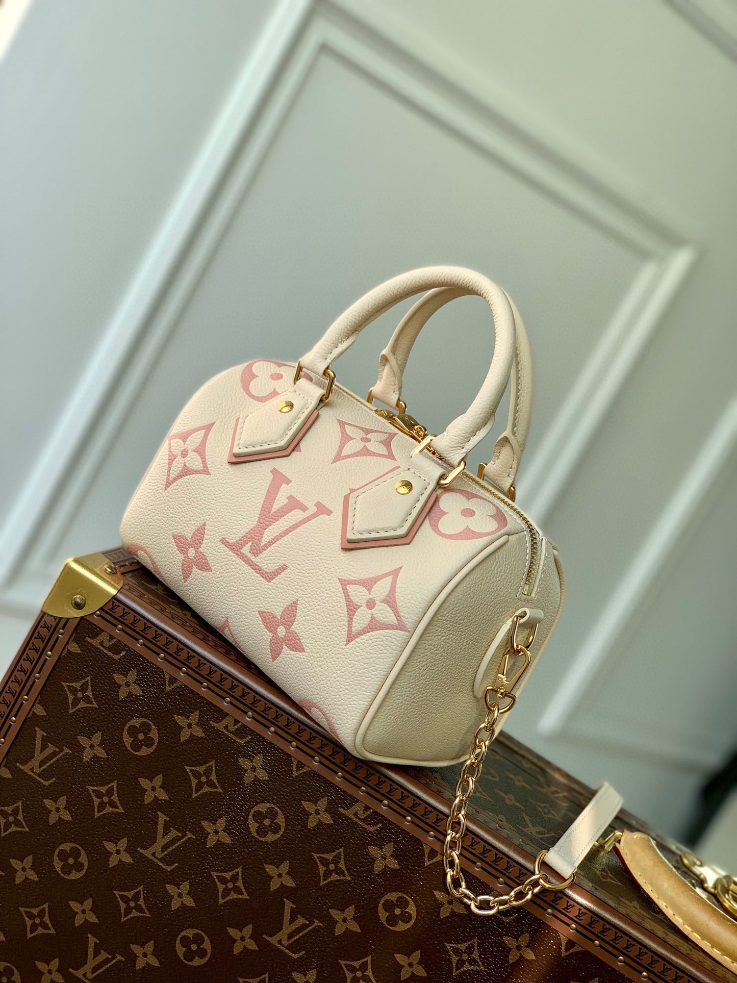 Louis Vuitton Nano Speedy Monogram Empreinte Leather - Cream and Pink