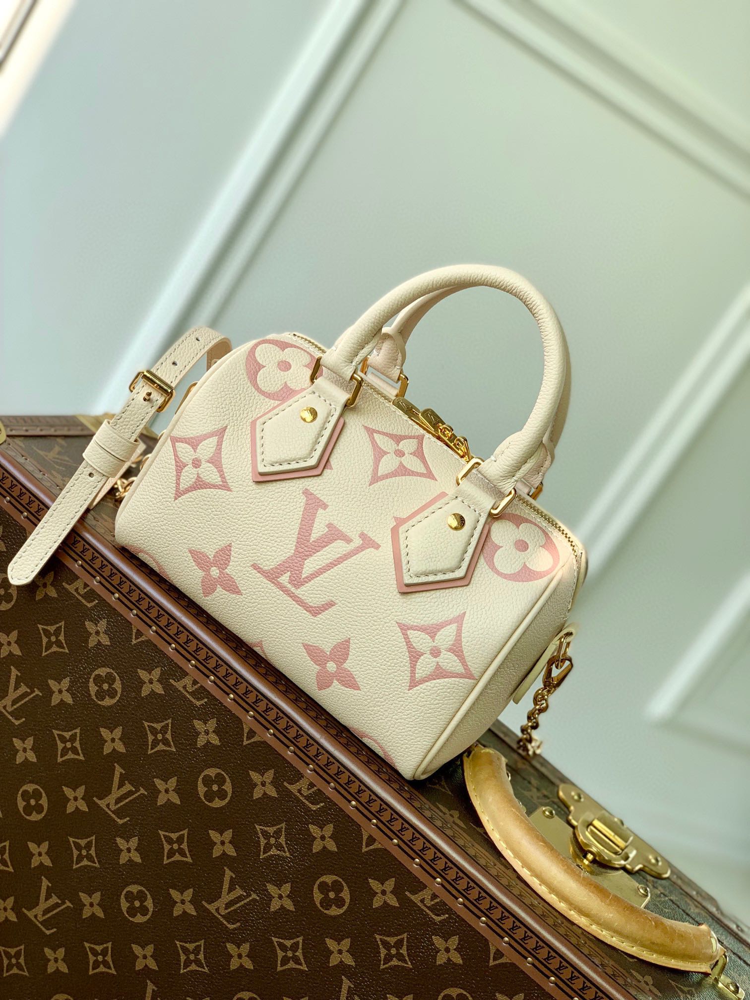 Louis Vuitton Nano Speedy Monogram Empreinte Leather - Cream and Pink