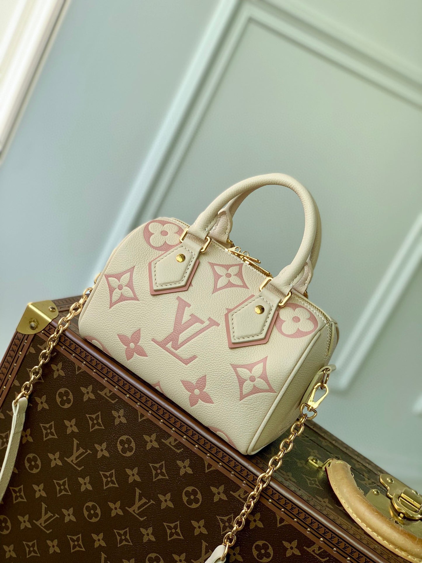 Louis Vuitton Nano Speedy Monogram Empreinte Leather - Cream and Pink