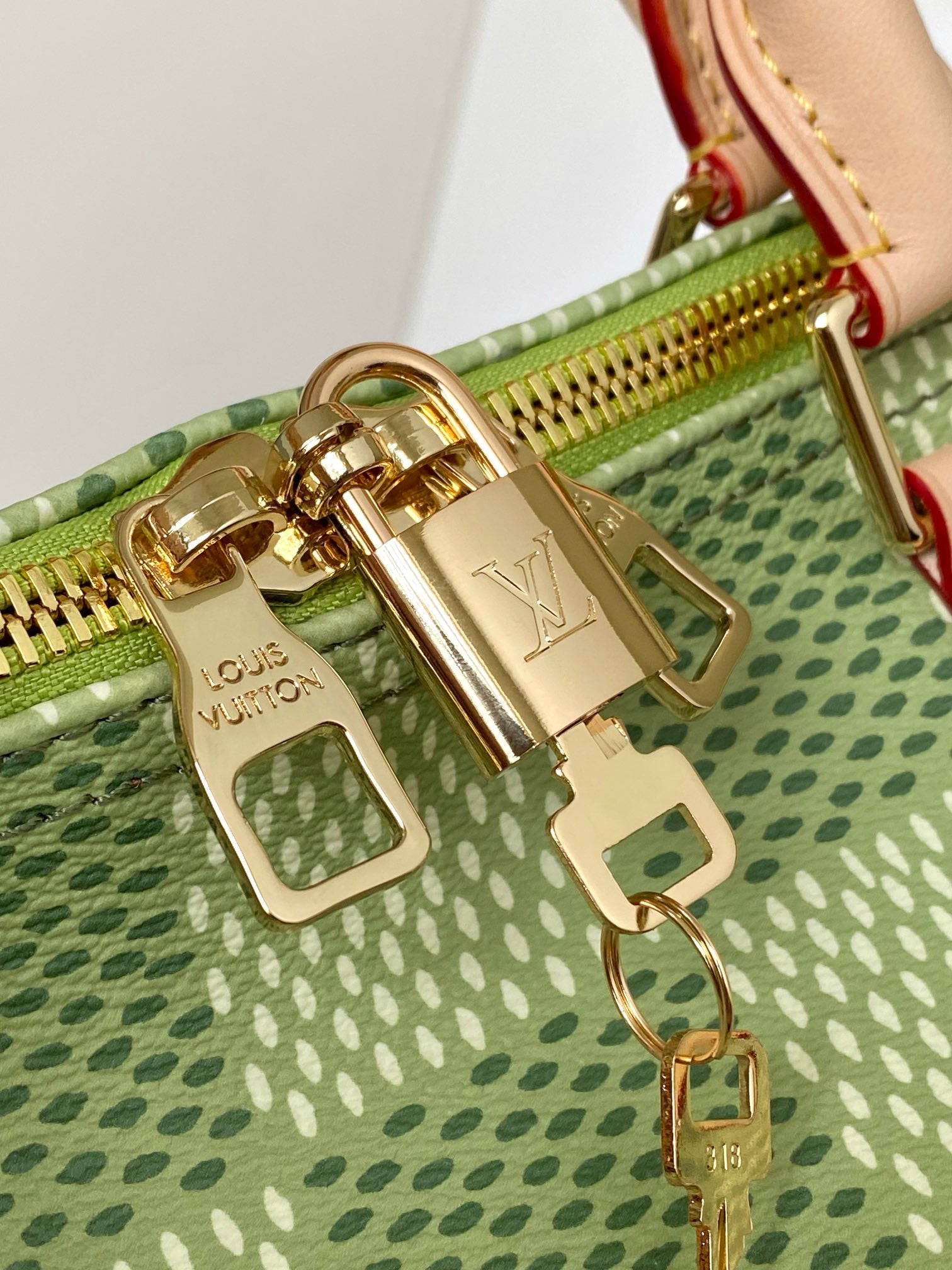 Louis Vuitton Classic Green Checkerboard Travel Duffle Bag with Leather Trim