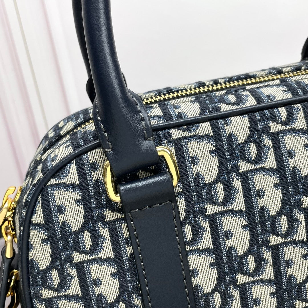 Christian Dior Oblique Jacquard Mini Bowling Bag - Blue and Beige Monogram