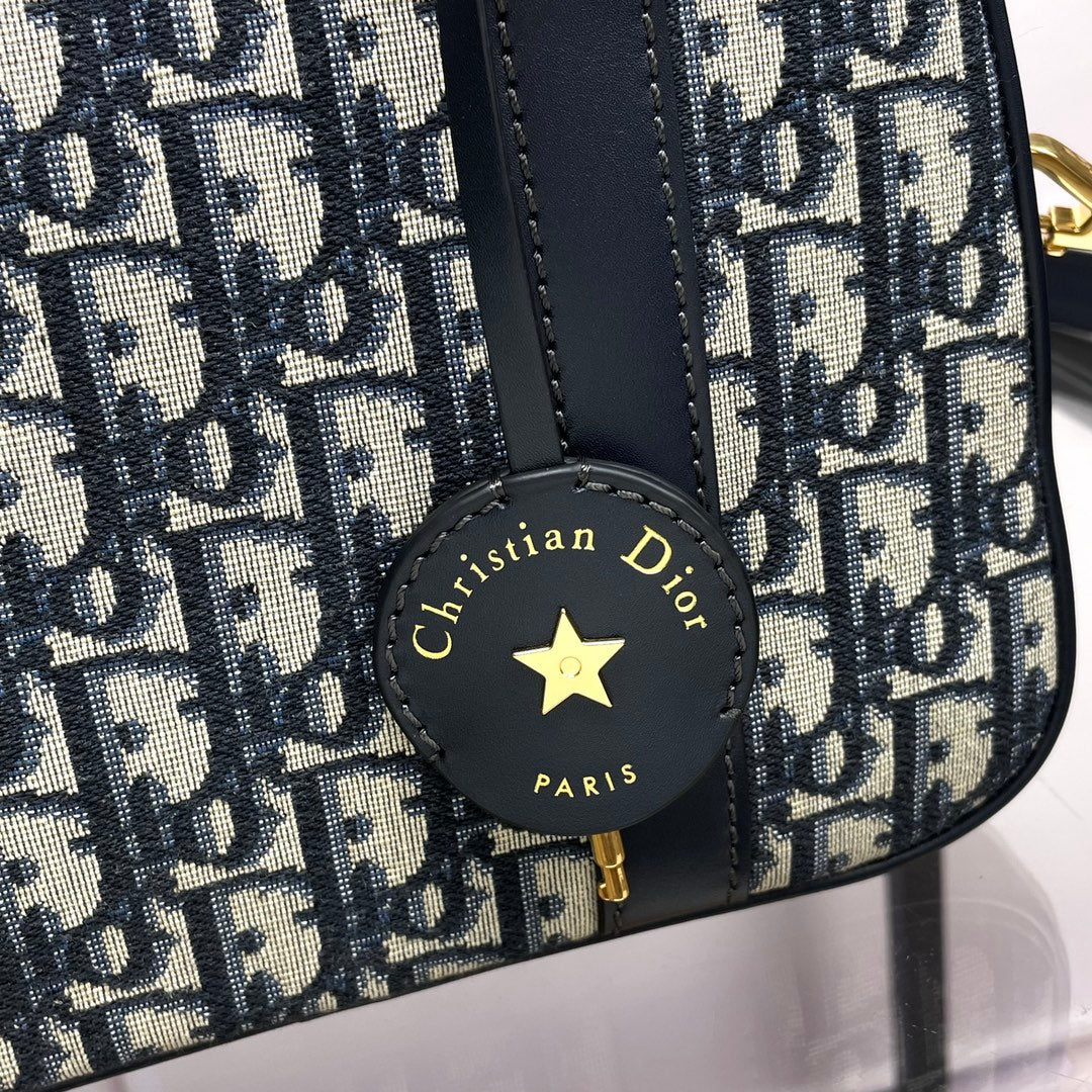 Christian Dior Oblique Jacquard Mini Bowling Bag - Blue and Beige Monogram