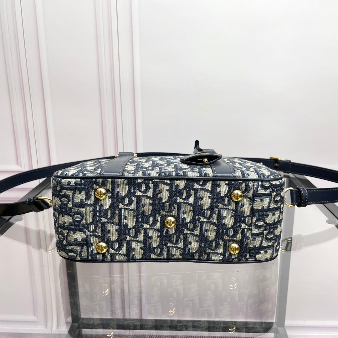 Christian Dior Oblique Jacquard Mini Bowling Bag - Blue and Beige Monogram