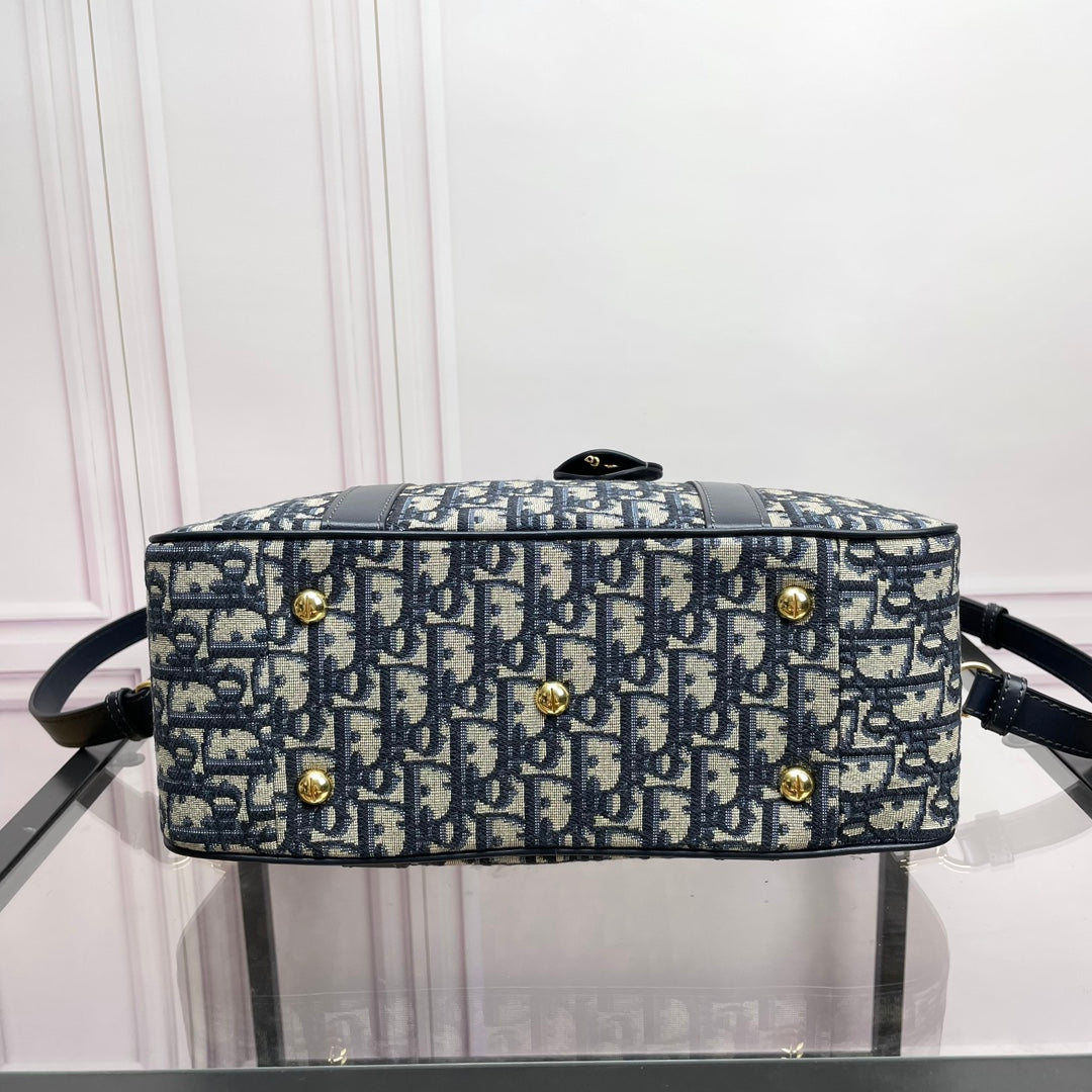 Dior Vibe Medium Bowling Bag - Blue Oblique Jacquard & Navy Leather