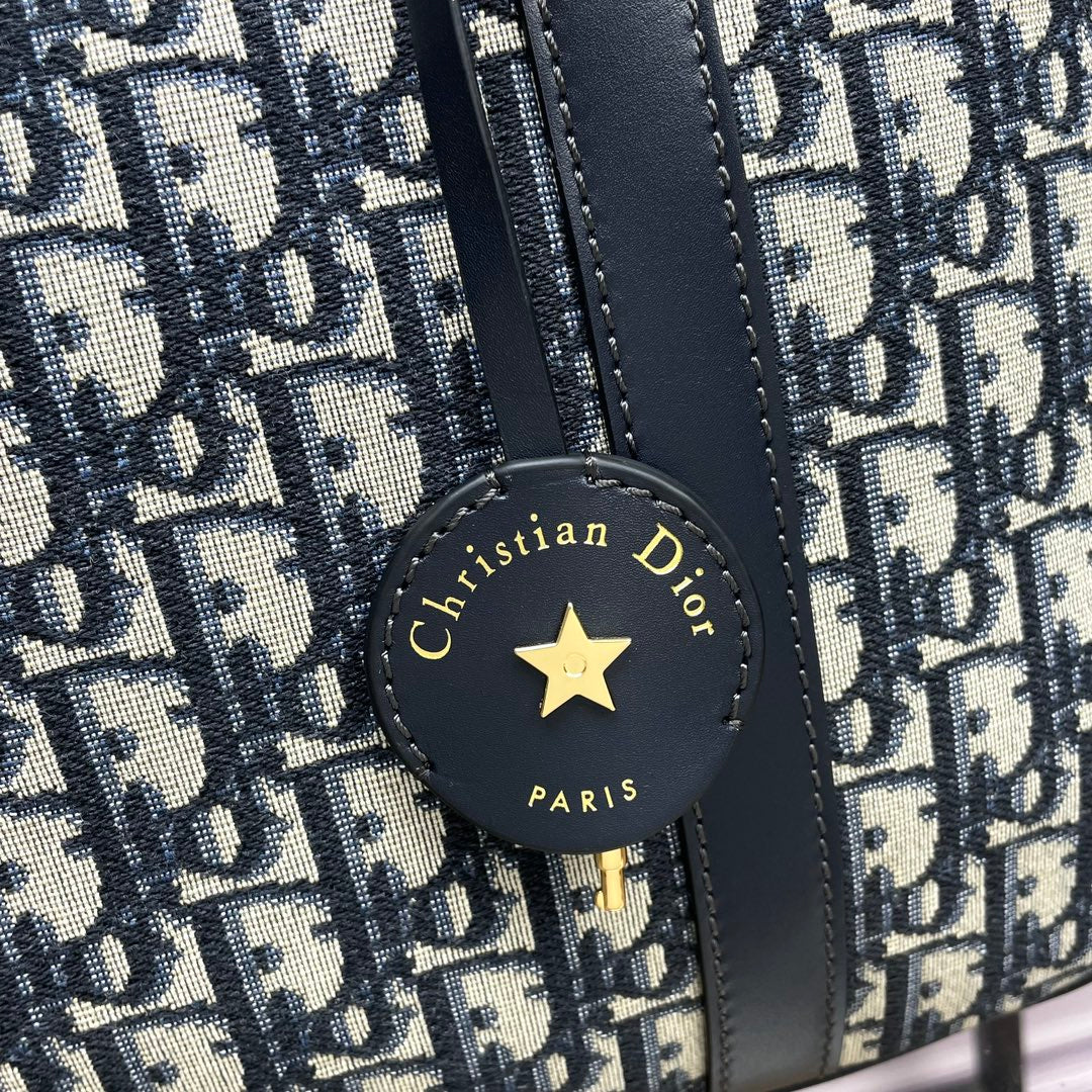 Dior Vibe Medium Bowling Bag - Blue Oblique Jacquard & Navy Leather