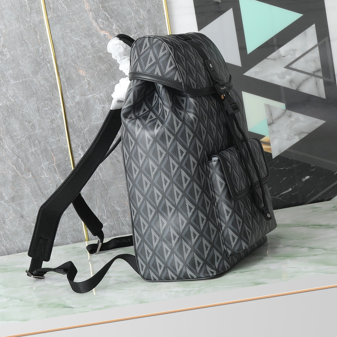 Men's Geometric Diamond Pattern Canvas Backpack - Grey Luxury Designer Style Rucksack