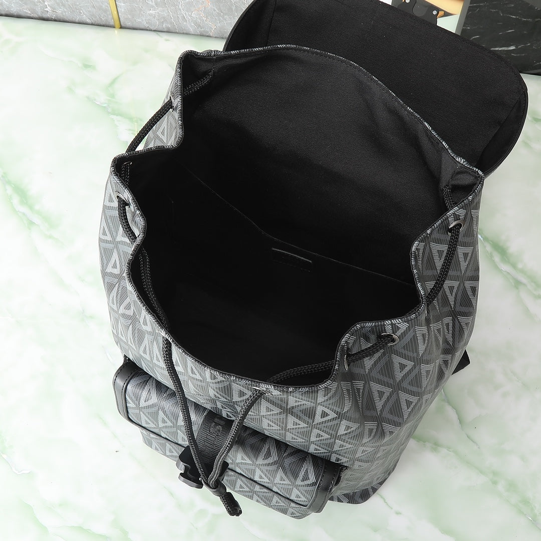 Men's Geometric Diamond Pattern Canvas Backpack - Grey Luxury Designer Style Rucksack